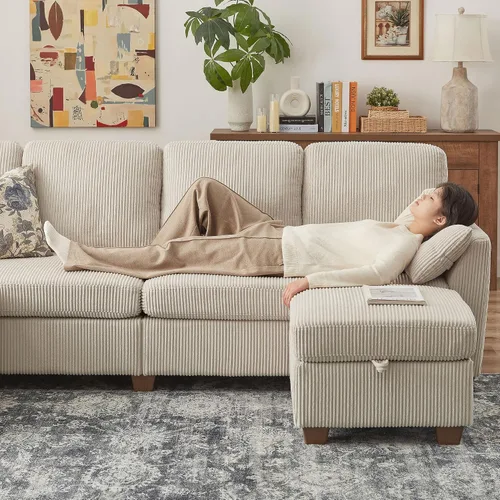 Miniatura 6 de Sofá en forma de U de 102.3 pulgadas con 2 otomanas móviles y 1 mesa auxiliar, se convierte en sofá cama, incluye 2 almohadas para reposabrazos