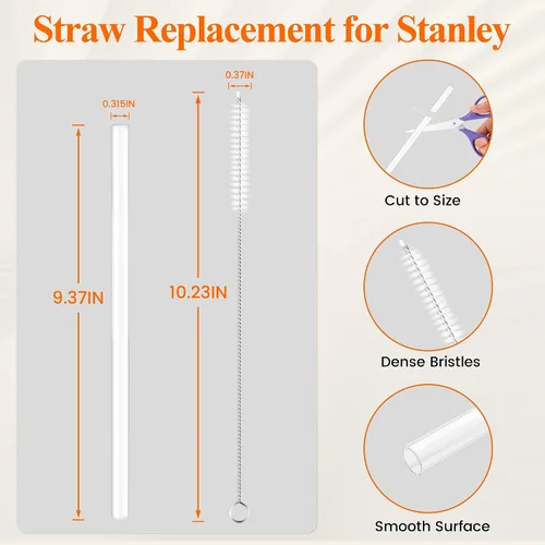 Miniatura 3 de Paquete de 10 popotes de repuesto para Stanley Quencher de 14/20 onzas, paquete de 6 popotes reutilizables de plástico transparente con 4 cepillos
