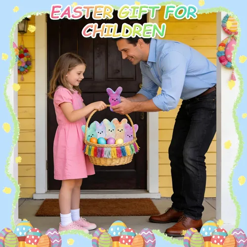 Miniatura 2 de vizethru 12 juguetes de peluche de conejo de Pascua, juguetes de relleno de cesta de Pascua para niños, animales de peluche de conejo, regalos