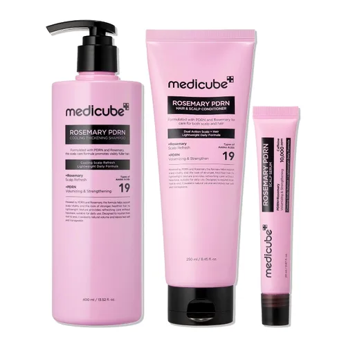 medicube Rosemary PDRN - Juego coreano para el cuidado del cabello: champú, acondicionador y suero | Aminoácidos para un cabello más grueso, más