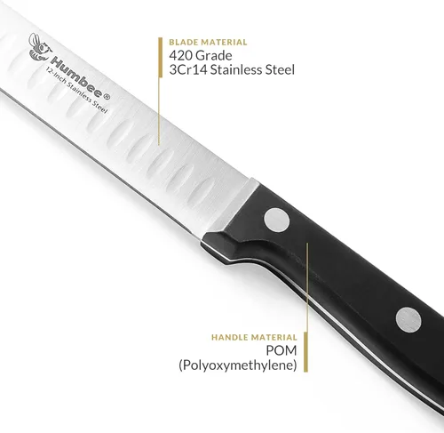 Miniatura 2 de Cuchillo de trinchar de 12 pulgadas con borde de Granton afilado para corte de carne y pavo de pechuga, hoja de acero inoxidable con mango