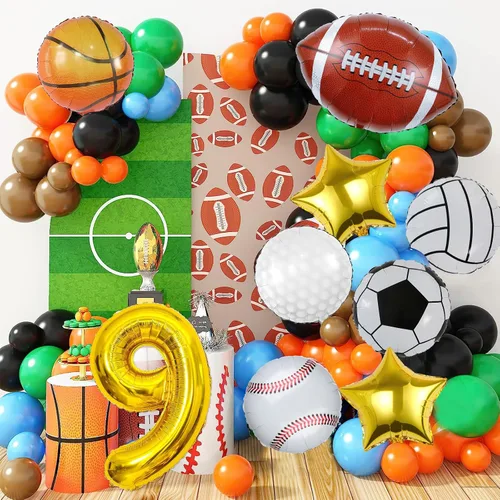 Miniatura 4 de 9 globos deportivos, fútbol, baloncesto, béisbol, voleibol, golf y fútbol, globo de aluminio de Mylar con número de cumpleaños deportivo