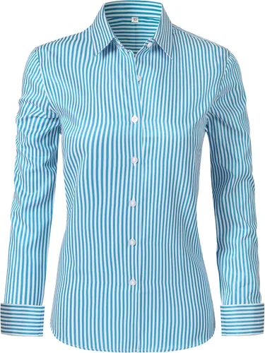 Miniatura 18 de Ruisin - Camisas supersuaves sin arrugas y con botones para mujer, unicolor, manga larga, diseño a rayas, estilo formal, blusa de vestir
