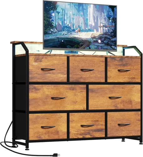 Miniatura 11 de DUMOS - Cómoda para TV con 8 cajones de tela, cómoda, color negro APP Control LED Lights and Type-C Charging Station, Fabric Storage Tower TV