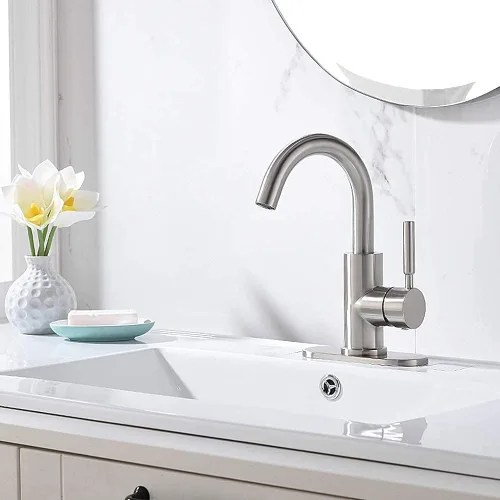 Miniatura 2 de Grifo de acero inoxidable de arco alto de un solo mango para fregadero de precocina/fregadero de bar/fregadero de baño por Phiestina, con placa