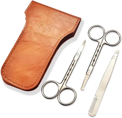 HANTEKAS Juego de tijeras de pelo facial redondeadas curvadas profesionales de acero inoxidable para hombres, bigote, pelo de nariz, tijeras de