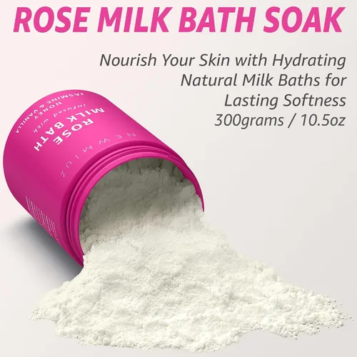 Miniatura 4 de Baño calmante de leche de coco rosa en remojo, hidrata, suaviza la piel, miel, jazmín, vainilla, destress, lujo, spa, baño, sal en polvo, alivio
