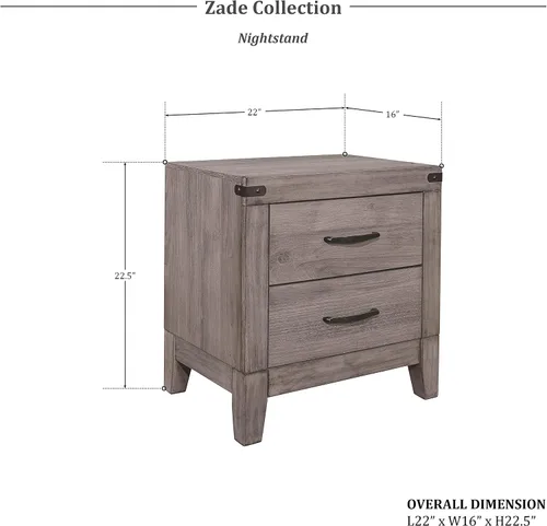 Miniatura 5 de Lexicon Zade - Mesita de noche con 2 cajones, color gris pardo