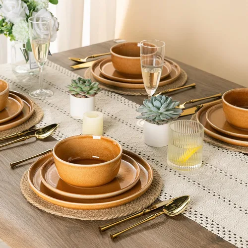 Miniatura 7 de GBHOME Juego de vajilla de cerámica para 4, 12 piezas, platos y cuencos de cerámica, platos resistentes a los arañazos, aptos para lavavajillas