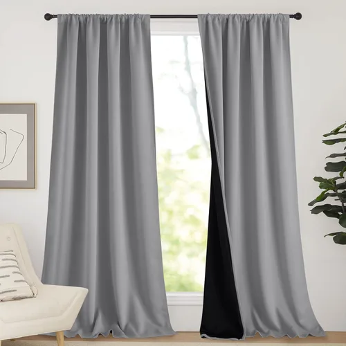 Miniatura 112 de NICETOWN Cortinas blancas 100% opacas, 2 capas gruesas completamente opacas con bolsillo para barra, cortinas aislantes térmicas para Blanco puro
