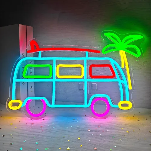 Miniatura 3 de Letrero LED de neón de surf Van para campamento, regulable, retro, autobús, luces de neón, para viajes, autobús, decoración de pared, decoración