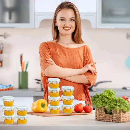 Miniatura 4 de Mini recipientes de vidrio para almacenamiento de alimentos, paquete de 12 frascos de vidrio pequeños de 5.4 onzas con tapas de bloqueo, recipientes