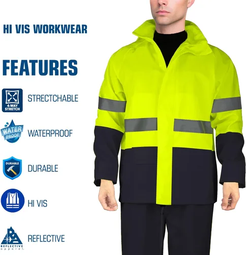 Miniatura 6 de Traje de lluvia para hombre, chaqueta de trabajo impermeable resistente y pantalones con capucha
