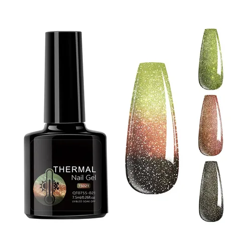 Miniatura 10 de Esmalte de uñas de gel que cambia de color de temperatura, esmalte de gel con purpurina, diseño holográfico de camaleón, diseño de arte de uñas