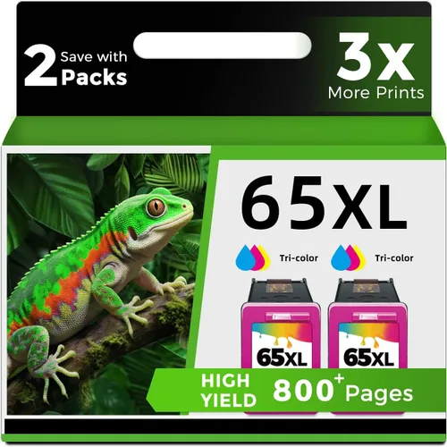 Ubinki - Cartuchos de tinta remanufacturados 65XL, reemplazo para HP 65 XL, 65XL, HP65XL, HP65 (Tri-Color, paquete de 2) Funciona con impresoras