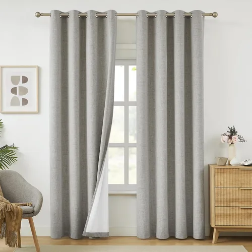Miniatura 33 de Cortinas opacas de lino beige Melodieux de 63 pulgadas de largo para dormitorio, sala de estar, 100% cortinas con ojales para bloquear la luz