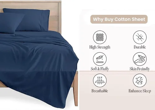 Miniatura 6 de Sábanas de algodón de parcal de 600 hilos para cama de tamaño doble, sábanas de algodón de percal, tamaño doble, doble bolsillo, sábanas de algodón