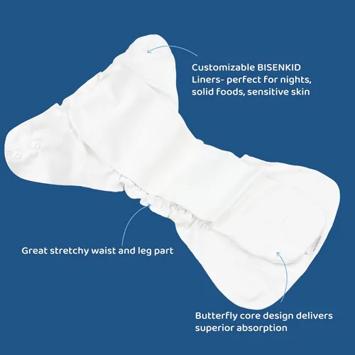 Miniatura 3 de BISENKID Pañal interior de tela de algodón orgánico, súper absorbente y cómodo, se utiliza con una cubierta de pañal de tela impermeable que se