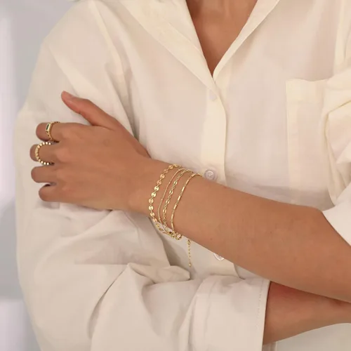 Miniatura 5 de ASCOMY Pulsera para mujer, pulseras de oro para niñas, delicadas pulseras de espiga con clip de papel, juego de pulseras de cadena de cuerda en capas