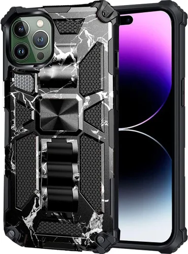 Miniatura 25 de CCSmall Funda de camuflaje para Apple iPhone 14 para hombres, protección resistente a prueba de golpes con función atril para iPhone 14 MC verde