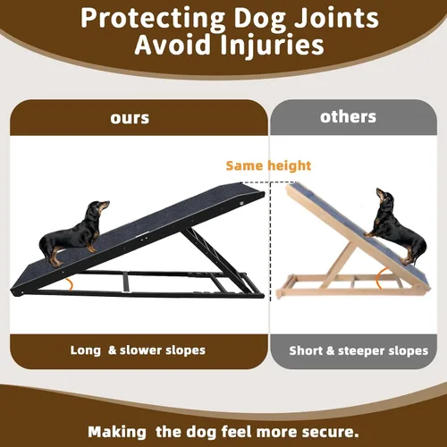 Miniatura 5 de Rampa para perros para cama, 65 pulgadas de largo, soporta hasta 32 pulgadas de altura, incluye alfombra antideslizante reemplazable, rieles