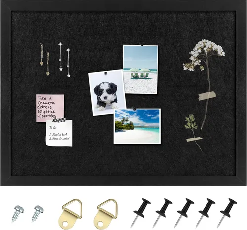 Miniatura 6 de Tablero de anuncios de corcho, marco negro para paredes con fieltro, tablero decorativo para colgar para la oficina en casa, escuela, tablero