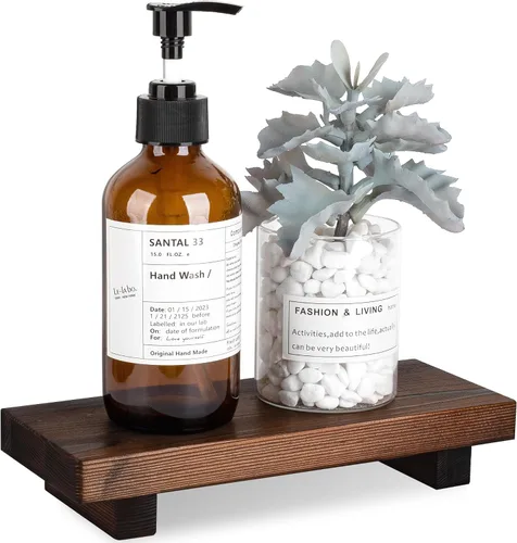 Miniatura 27 de Organizador de encimera de baño, soporte de pedestal de madera, bandeja decorativa de estilo granja, portajabones para decoración de cocina, Negro