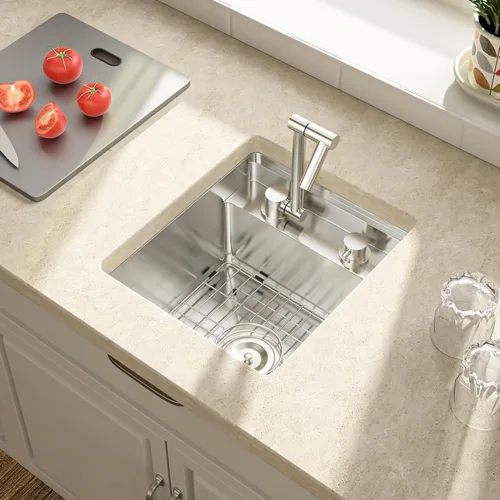 Miniatura 2 de Lordear Fregadero de cocina para interiores y exteriores de 15 x 17 con grifo plegable, Samll Bar Prep 16 calibre T304 de acero inoxidable