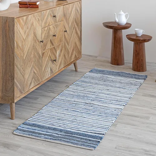 Miniatura 9 de HOMEMONDE Alfombra reversible de trapo de 2 x 6 pies, color verde azulado, de algodón suave, hecha a mano, estilo bohemio, decoración del hogar