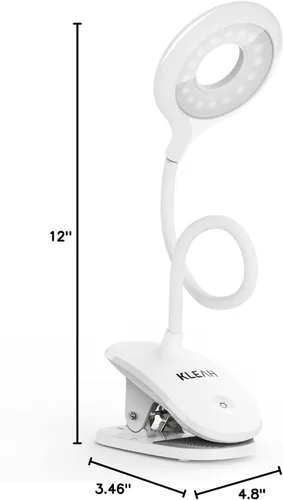 Miniatura 11 de KLEAH Luz de clip para cama y escritorio, lectura en cama, dormitorio, cuello de cisne flexible, lámpara de abrazadera recargable a pilas para Blanco