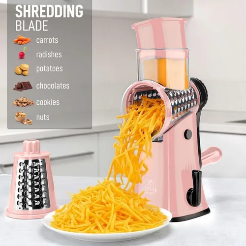 Miniatura 3 de Zulay Kitchen Rallador Rotativo de Queso de 5 Cuchillas Rallador de Queso - Rallador de Queso Manual de Manivela con Succión Reforzada y 5 Tambores