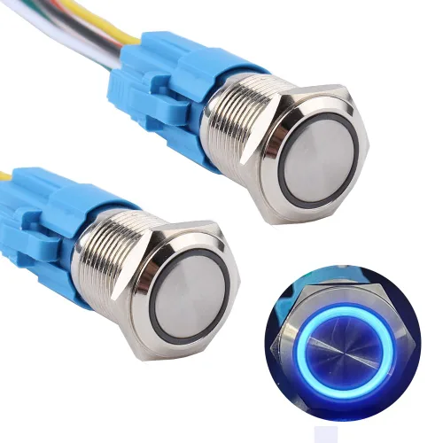 2 unids 0.630 in metal pestillo interruptor de botón 12V-24V ON-Off 5Pins 1NO 1NC con coleta para agujero de montaje de 5/8 pulgadas impermeable Azul