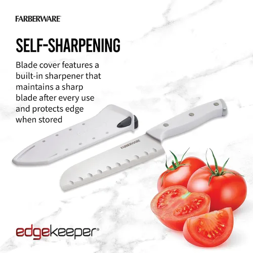 Miniatura 4 de Farberware Edgekeeper Cuchillo Santoku con triple remache con cubierta de hoja autoafilable, cuchillo de cocina de acero inoxidable de alto carbono