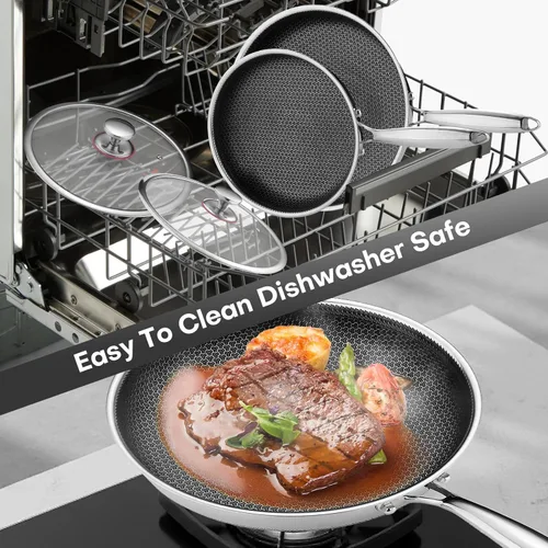 Miniatura 5 de Lazycorner - Sartén antiadherente con tapa, ollas de cocina de acero inoxidable de 12 pulgadas, sin tóxicos, compatible con inducción, libre