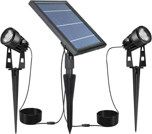 SUNLONG Foco LED de luz blanca cálida con aluminio fundido, alimentado por energía solar, para exteriores, jardín, patio, paisaje, árbol, Blanco