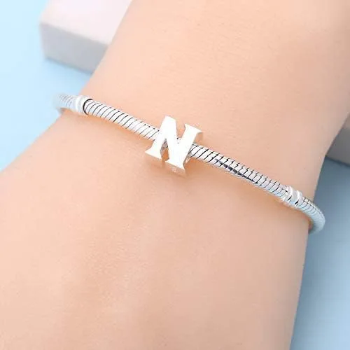 Miniatura 4 de Dijes del alfabeto para pulseras Pandora de plata de ley 925, letra inicial A-Z, cuentas del alfabeto para mujeres y niñas