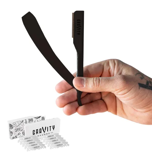 Miniatura 13 de Kit de navaja de afeitar recta profesional GRAVITY RAZORS – Ultra Exposición, incluye 10 cuchillas premium, 2 mm expuestas, blanco