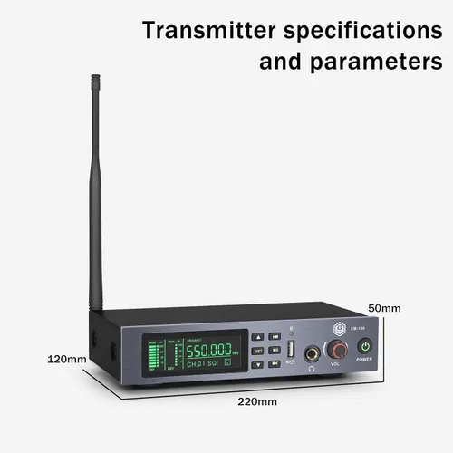 Miniatura 8 de W IN-MIX EM100 UHF Sistema de monitor intrauditivo inalámbrico - 1 canal con 1 sistema IEM mono bodypack, tecnología PLL, rango de 300 pies