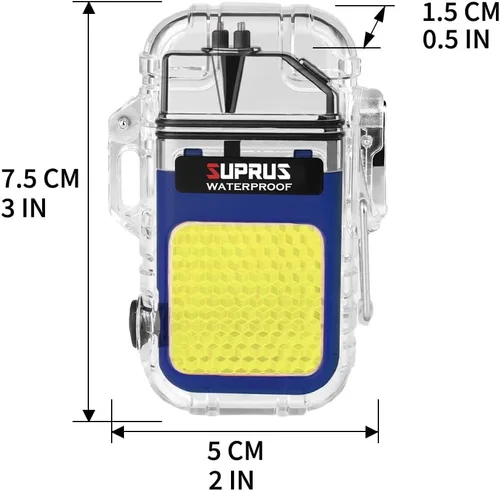 Miniatura 7 de SUPRUS Impermeable 3 modos de linterna a prueba de viento, encendedor de doble arco eléctrico recargable de plasma de doble arco con silbato de Azul