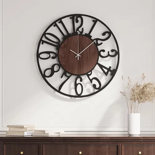 Miniatura 19 de Reloj de pared negro de 16 pulgadas decorativo, moderno reloj de metal para sala de estar, funciona con pilas, silencioso, sin tictac, números