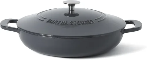 Miniatura 12 de Martha Stewart Gatwick Enameled Cast Iron Braiser with Lid, 3.5-Quart Braiser Pan for Stovetop & Oven, Cast Iron Braising Pan, Blue