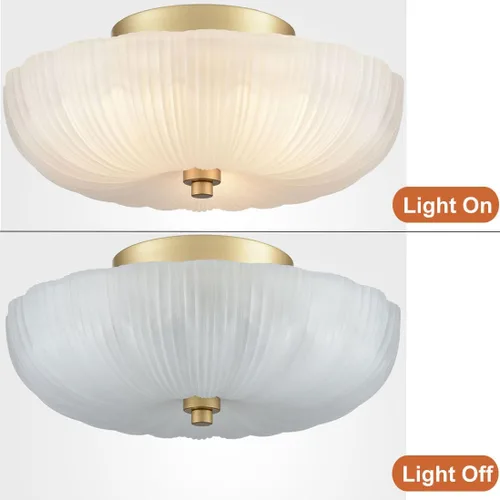 Miniatura 7 de DIRYZON Lámpara de techo semiempotrada de 12 pulgadas, luces de techo modernas, lámpara de techo de latón de 3 luces con vidrio esmerilado
