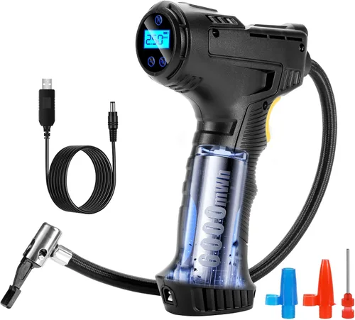 Miniatura 7 de Compresor de aire portátil de 150 PSI para neumáticos de automóvil, inflador digital de neumáticos con linterna LED, bomba automática de 12 V