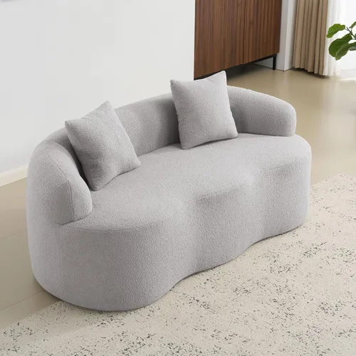 Miniatura 13 de Sofá biplaza curvo de 67 pulgadas para sala de estar, sofá biplaza de asiento profundo con 2 almohadas decorativas, sofá biplaza moderno con tela