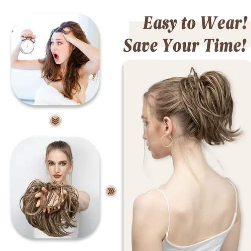 Miniatura 6 de SARLA Piezas de cabello desordenado moño extensiones de cabello sintético rizado updo coleteros falsos extensión de cola de caballo para mujeres 1