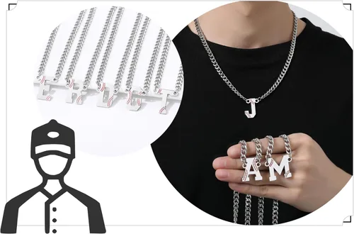 Miniatura 5 de QINJIEJIE Collar de béisbol inicial A-Z con letras, accesorios deportivos, colgante de encanto de béisbol, joyería de cadena de acero inoxidable 2-P