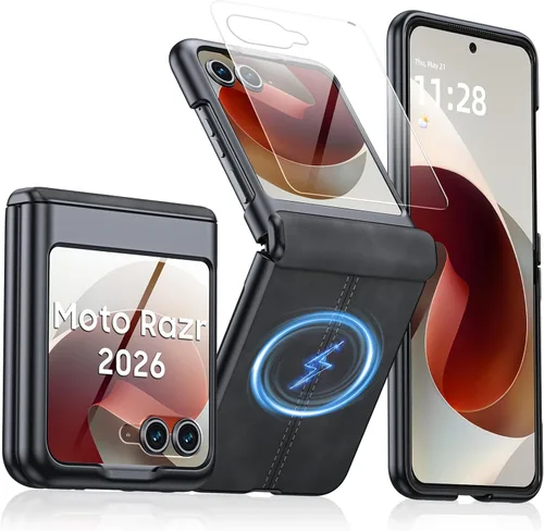 Miniatura 58 de para Samsung Galaxy Z Flip 7 Funda con protección de bisagras y protector de pantalla incorporado, funda de cuero mate de policarbonato ultradelgada