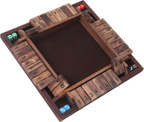 Miniatura 8 de GSE Games & Sports Expert Juego de mesa de dados de madera para 1-4 jugadores con 8 dados. Juego de mesa de 4 vías 10 numerados Shut The Box