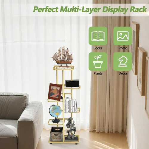 Miniatura 5 de Soporte para plantas de 6 niveles dorado para interiores y exteriores, estante de metal para esquinas actualizado para múltiples plantas