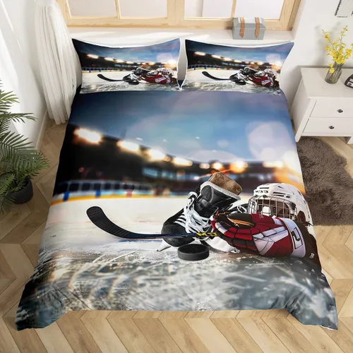 Feelyou Juego de funda de edredón de hockey sobre hielo para niños y niñas, adolescentes, ultra suave, funda de edredón de microfibra para deportes